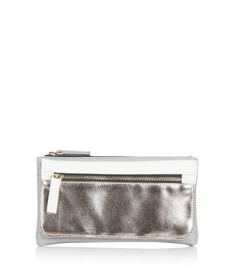 Silver Colour Block Fold Over Purse | New Look