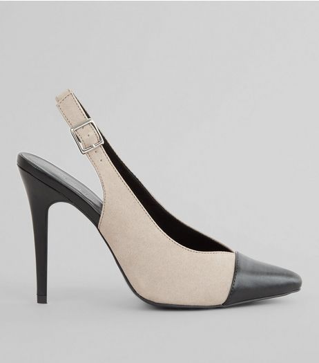 Grey Contrast Toe Cap Sling Back Pointed Heels | New Look