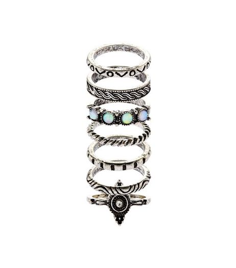 7 Pack Silver Ring Stack | New Look