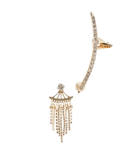 Gold Diamanté Drop Ear Jacket and Cuff | New Look