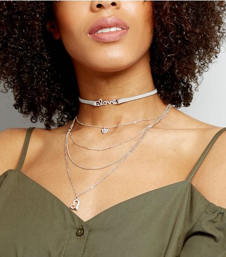 Gold Love Stone Detail Layered Choker | New Look