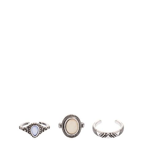 3 Pack Silver Stone Toe Rings | New Look