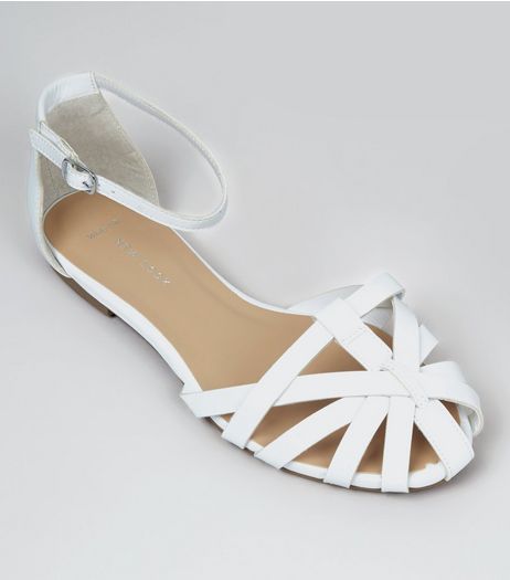 Wide Fit White Caged Front Sandals | New Look