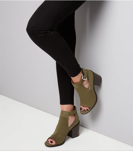 Wide Khaki Suedette Ankle Strap Open Toe Heels | New Look