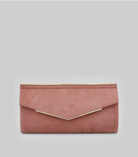 Pink Suedette Metal Trim Clutch | New Look