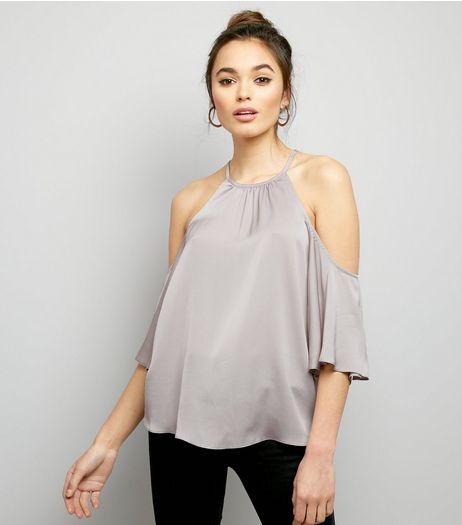 Pale Grey Cold Shoulder Top | New Look