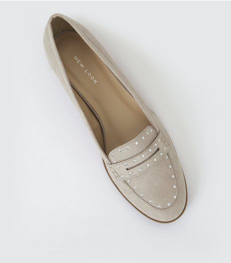 Grey Suedette Studded Loafers | New Look