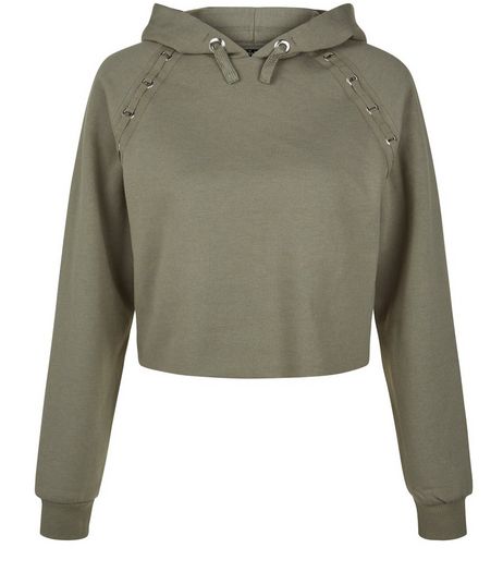 Teens Khaki Eyelet Shoulder Hoodie | New Look