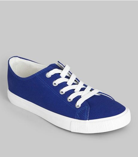 Blue Contrast Sole Lace Up Plimsolls | New Look