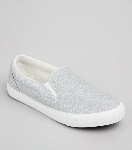 Silver Glitter Plimsolls | New Look
