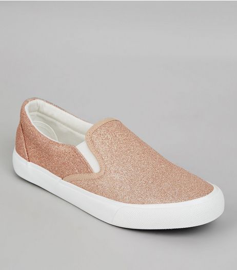 Rose Gold Glitter Plimsolls | New Look