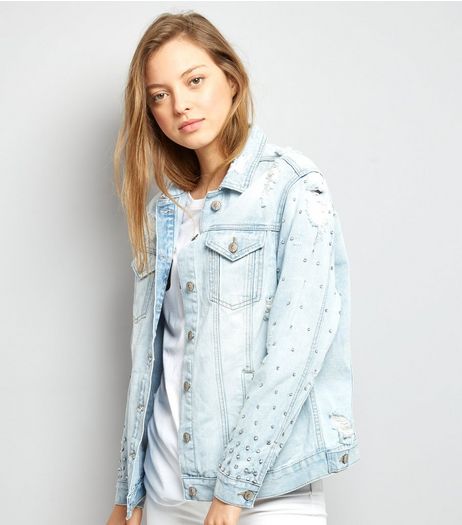 Blue Stud Embellished Denim Jacket | New Look