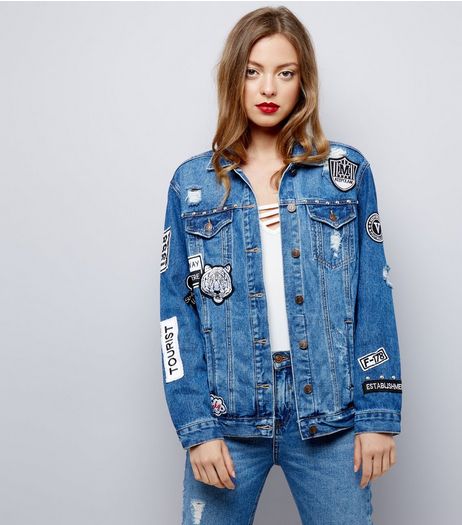 Blue Badge Studded Trim Denim Jacket | New Look