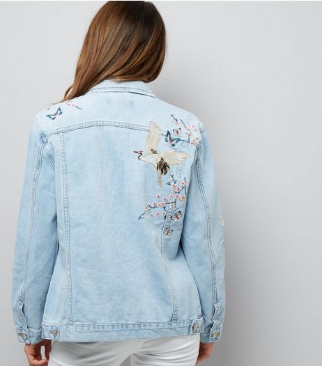 Blue Floral Embroidered Denim Jacket | New Look