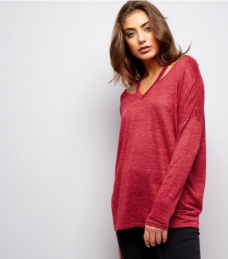 Red Asymmetric V Neck Cut Out Top | New Look