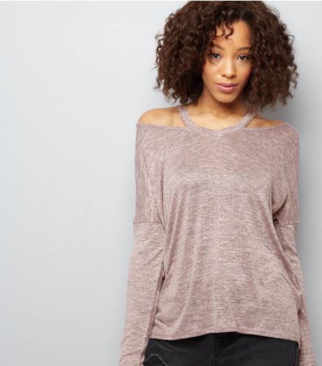 Shell Pink Asymmetric Cut Out V Neck Top | New Look