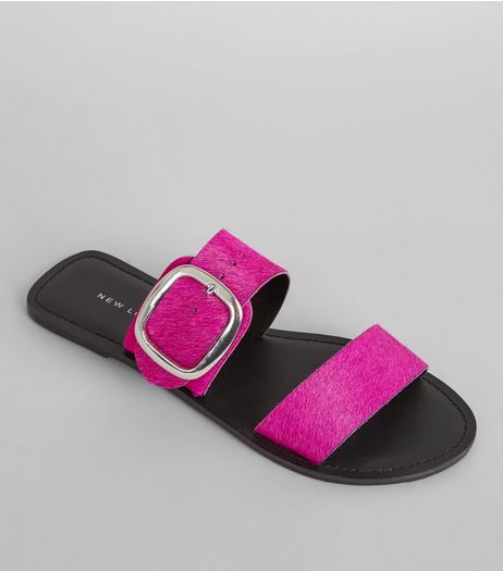 Pink Textured Leather Mules | New Look
