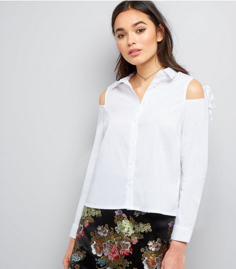 White Tie Cold Shoulder Long Sleeve Shirt | New Look