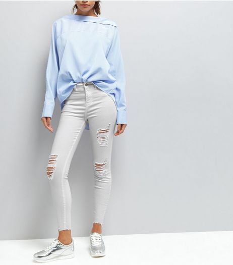 White Ripped Skinny Jenna Jeans | New Look