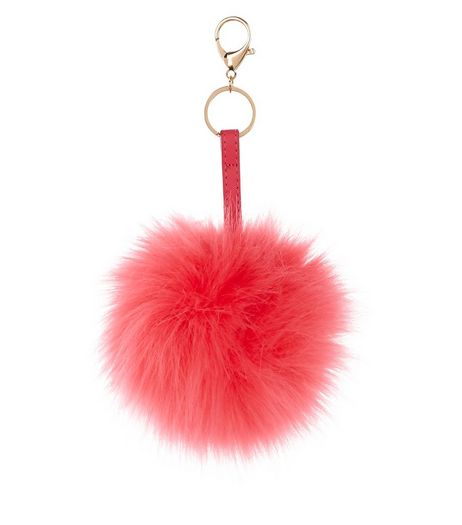 Bright Pink Oversized Pom Pom Keyring | New Look