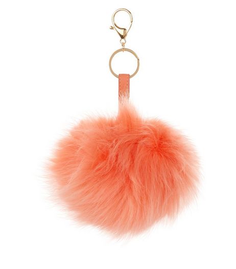 Bright Orange Faux Fur Oversized Pom Pom Keyring | New Look