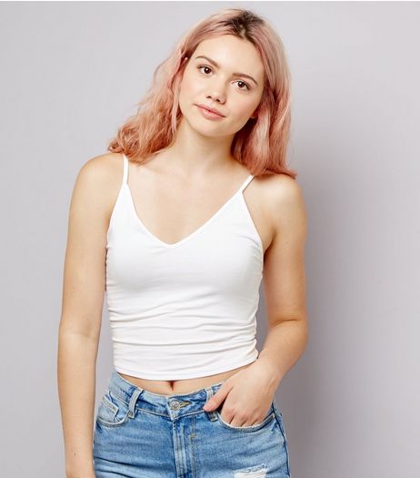 White V Neck Cropped Cami | New Look