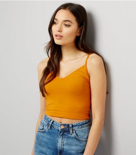 Orange V Neck Cami Crop Top | New Look