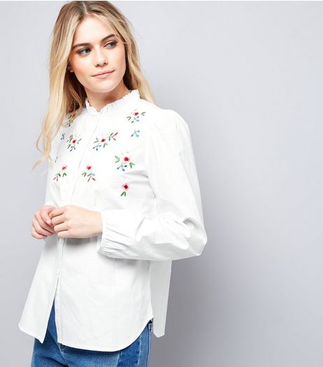 Whtie Floral Embroidered Long Sleeve Shirt | New Look