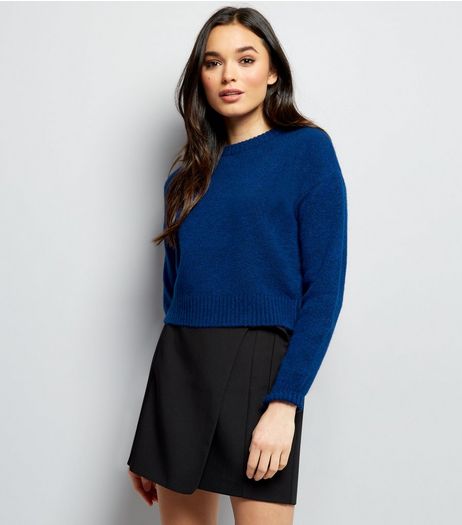 Blue Crew Neck Cropped Jumper | New Look