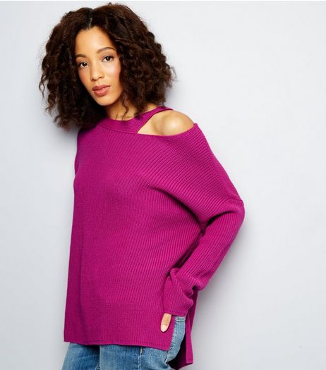 Purple Cut Out Long Sleeve Jumper | New Look