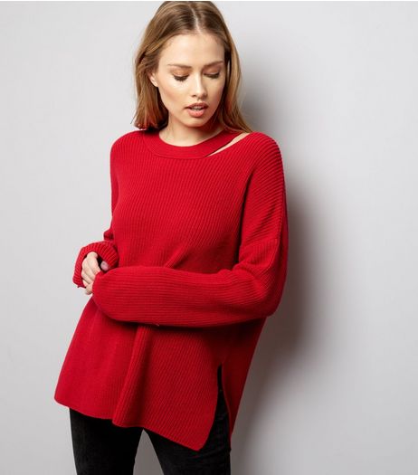 Red Cut Out Long Sleeve Jumpers | New Look