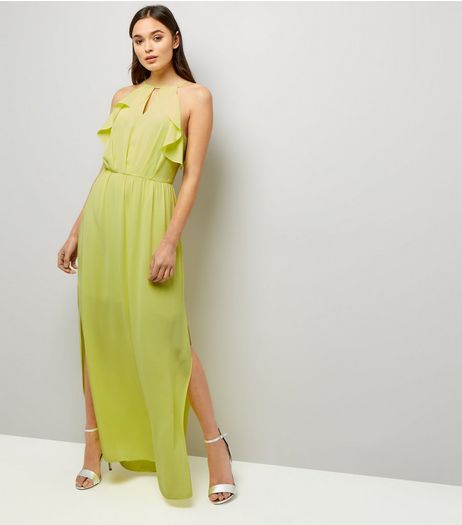 Yellow Frill Trim Keyhole Front Maxi Dress | New Look