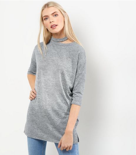 Grey Cut Out Neck Tunic | New Look