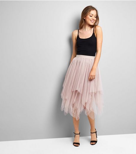 Pink Tulle Hanky Hem Midi Skirt | New Look