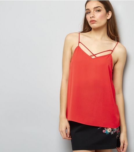Red Cross Strap Front Cami Top | New Look