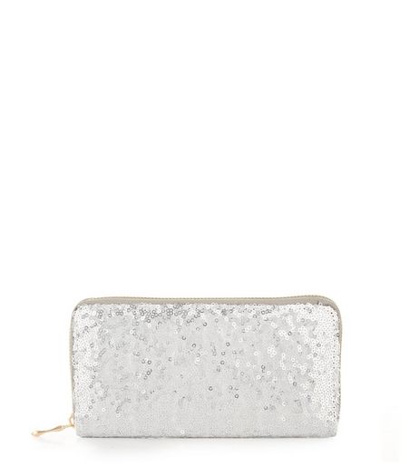 Silver Sequin Zip Around Purse | New Look