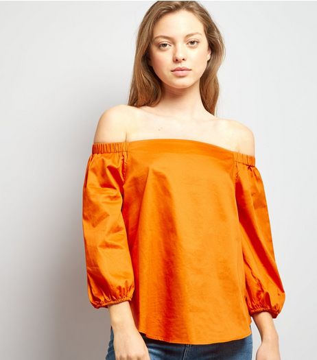 Orange 3/4 Sleeve Bardot Neck Top | New Look