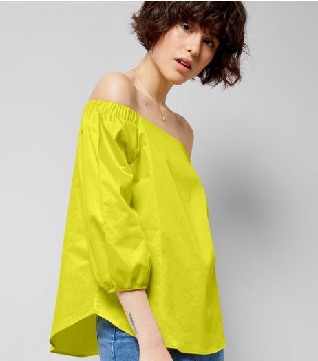 Yellow Bardot Neck 3/4 Sleeve Top | New Look