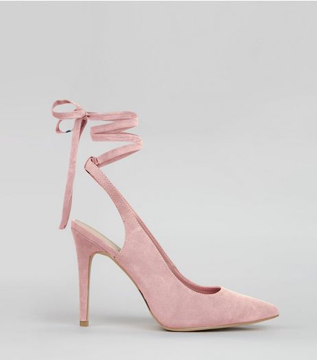 Wide Fit Pink Pointed Tie Up Heels | New Look
