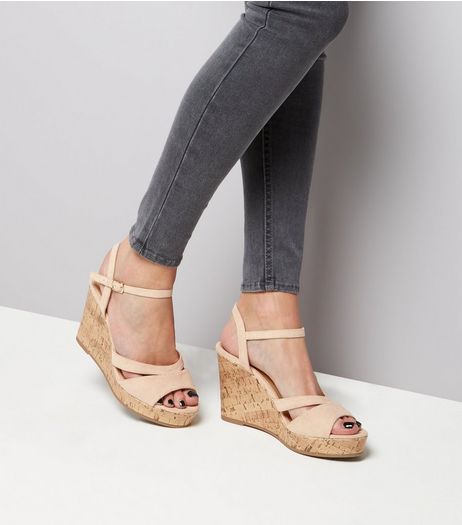 Wide Fit Nude Suedette Wedges | New Look