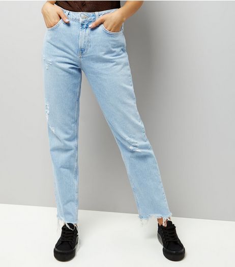 Blue Ripped Fray Hem Straight Leg Tori Jeans | New Look