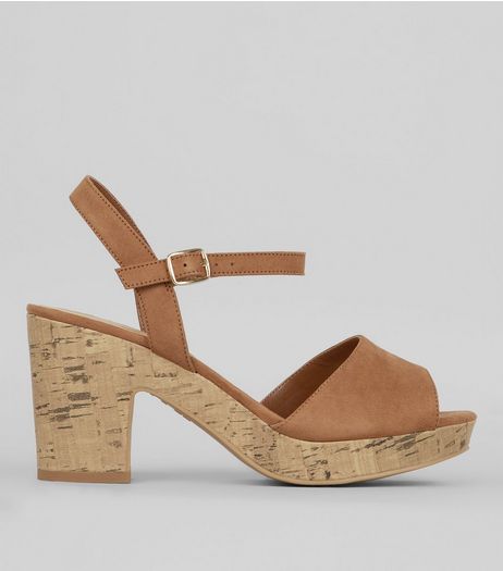 Wide Fit Tan Suedette Heeled Sandals | New Look