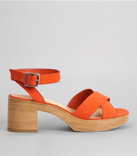 Wide Fit Orange Suedette Wooden Platform Heels | New Look