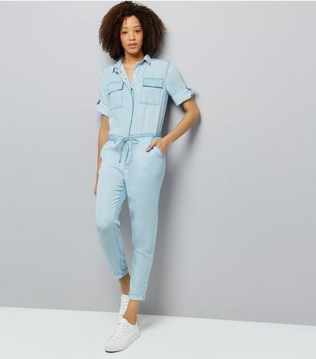 Blue Tie Waist Denim Jumpsuit | New Look