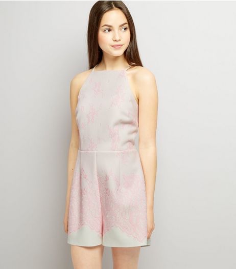 Teens Pink Bonded Lace Scuba Playsuit | New Look