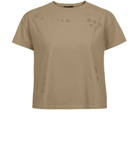 Teens Khaki Ripped Cropped T-Shirt | New Look