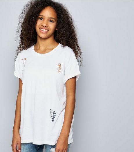 Teens White Ripped Boyfriend T-Shirt | New Look