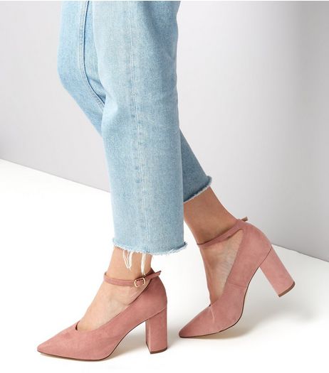 Wide Fit Pink Suedette Pointed Block Heels | New Look