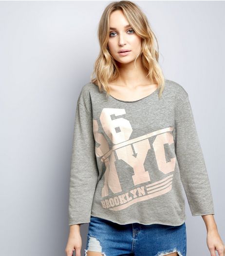 JDY Pale Grey NYC Print Sweater | New Look