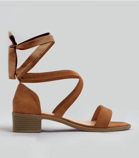 Teens Tan Suedette Tie Up Sandals | New Look